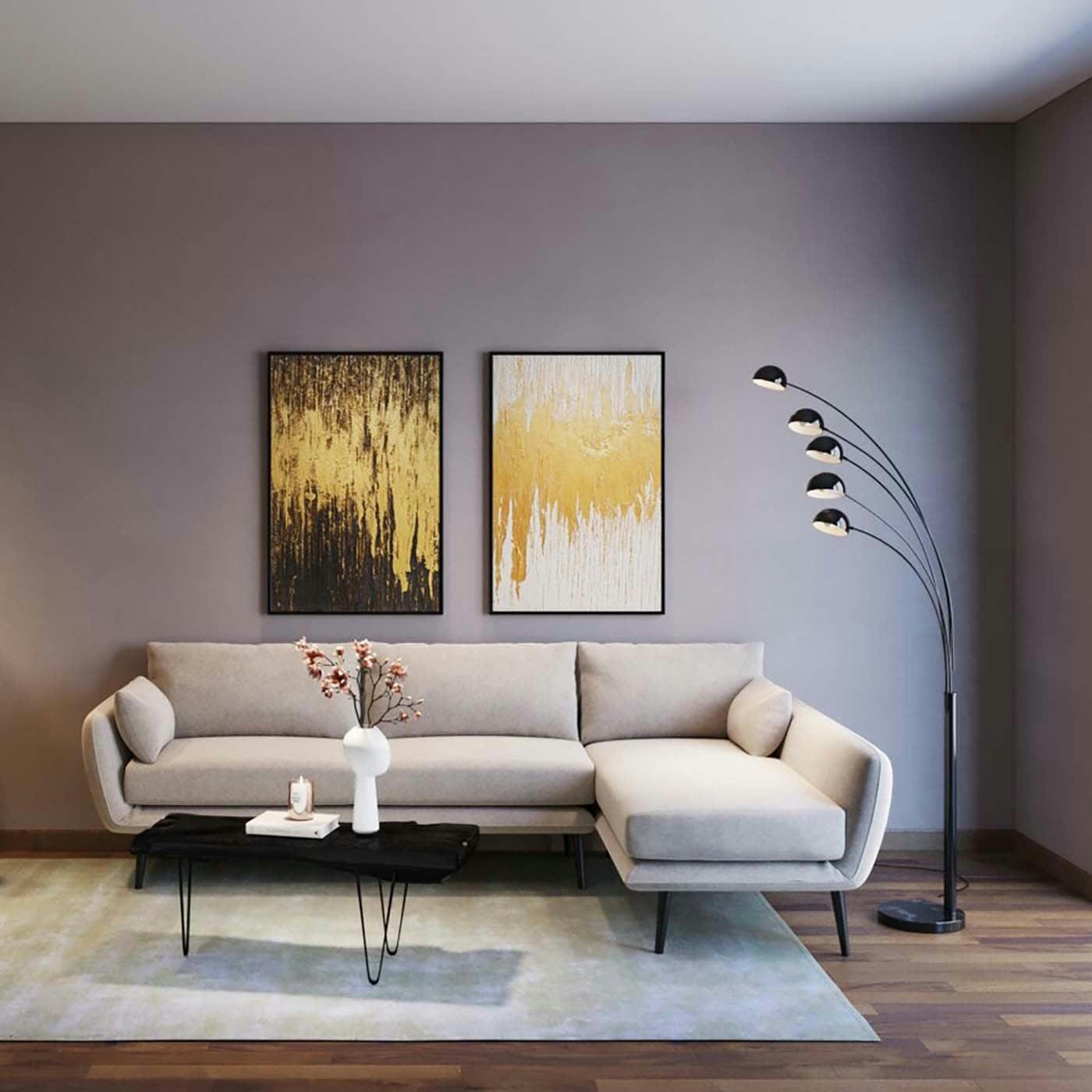 AMALFI - Canapé d'angle droit 4 places en tissu crème