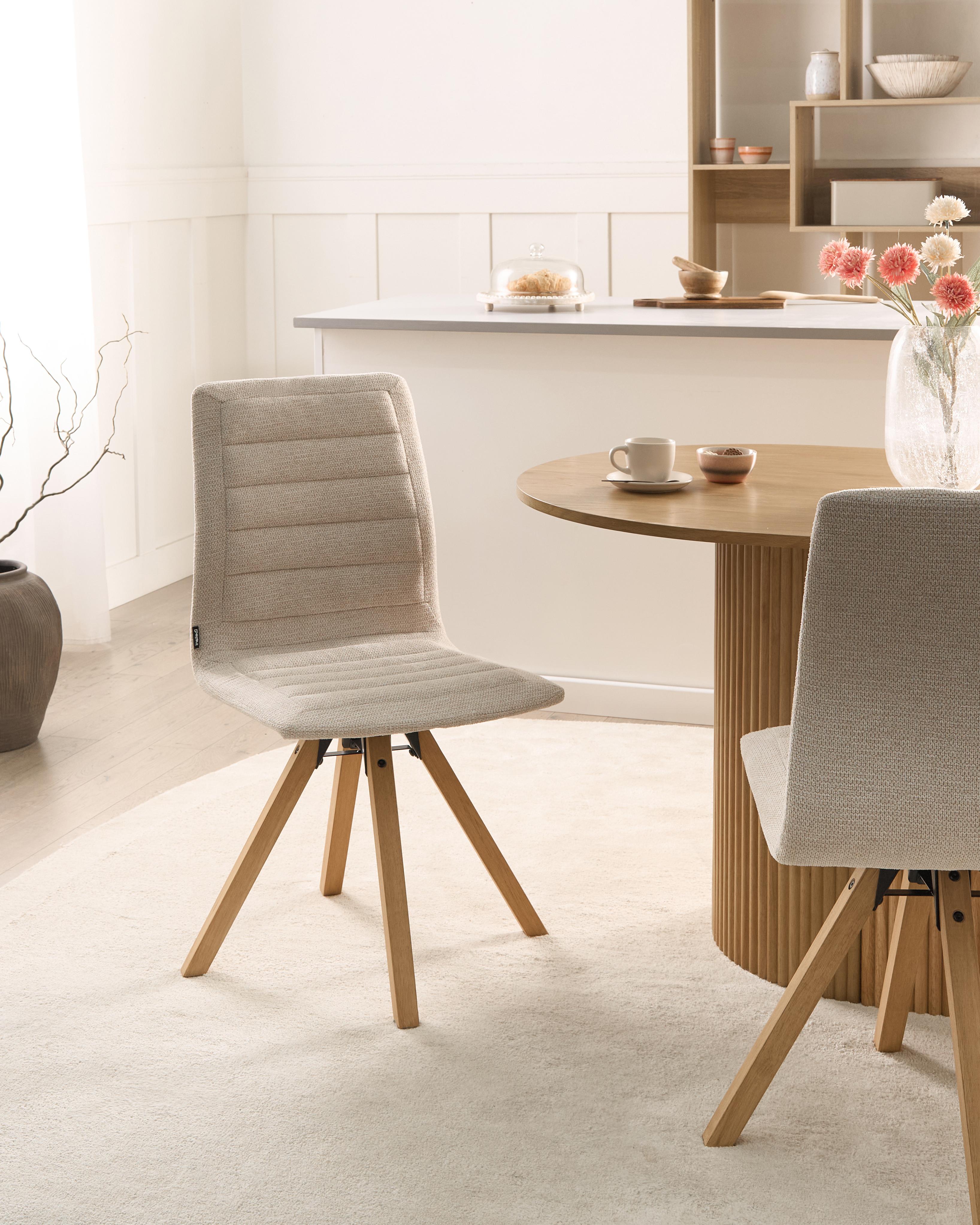 Set of 2 Dining Chairs Swivel ROX Fabric Light Beige