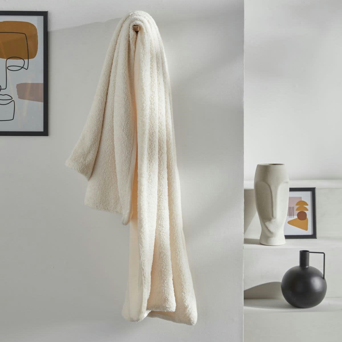 RETRO MOOD - Plaid bouclette ecru 125x150