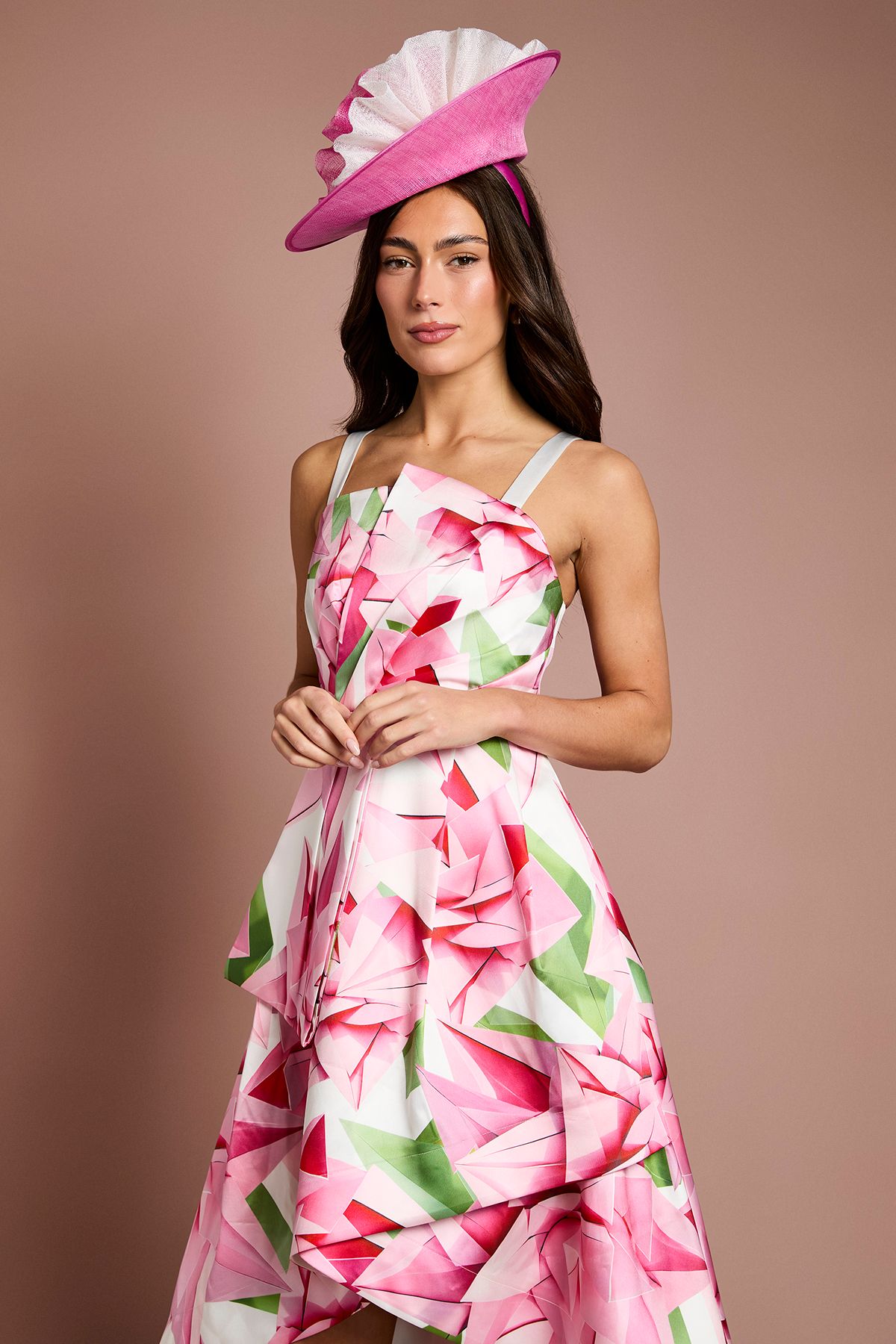 Coast Lisa Tan Bow Detail Floral Printed Midi Dress