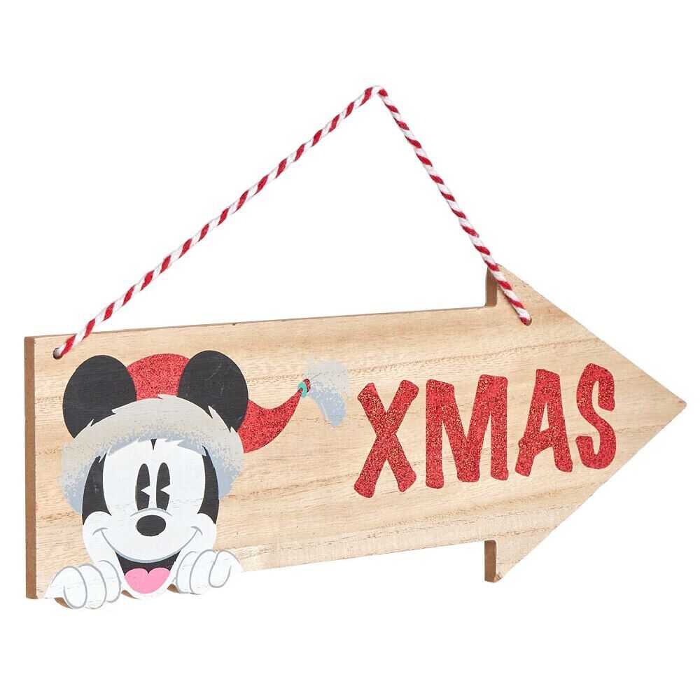 Pancarte bois Disney Mickey XMAS à suspendre L40xH15cm
