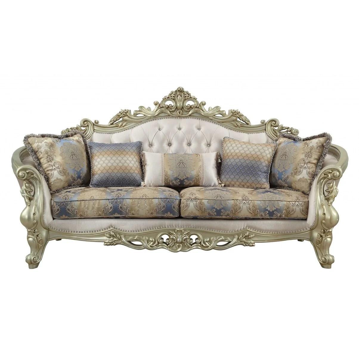 HomeRoots 36 Pearl Polyester Blend Curved Floral Sofa And Toss Pillows - 40' X 97' X 47'