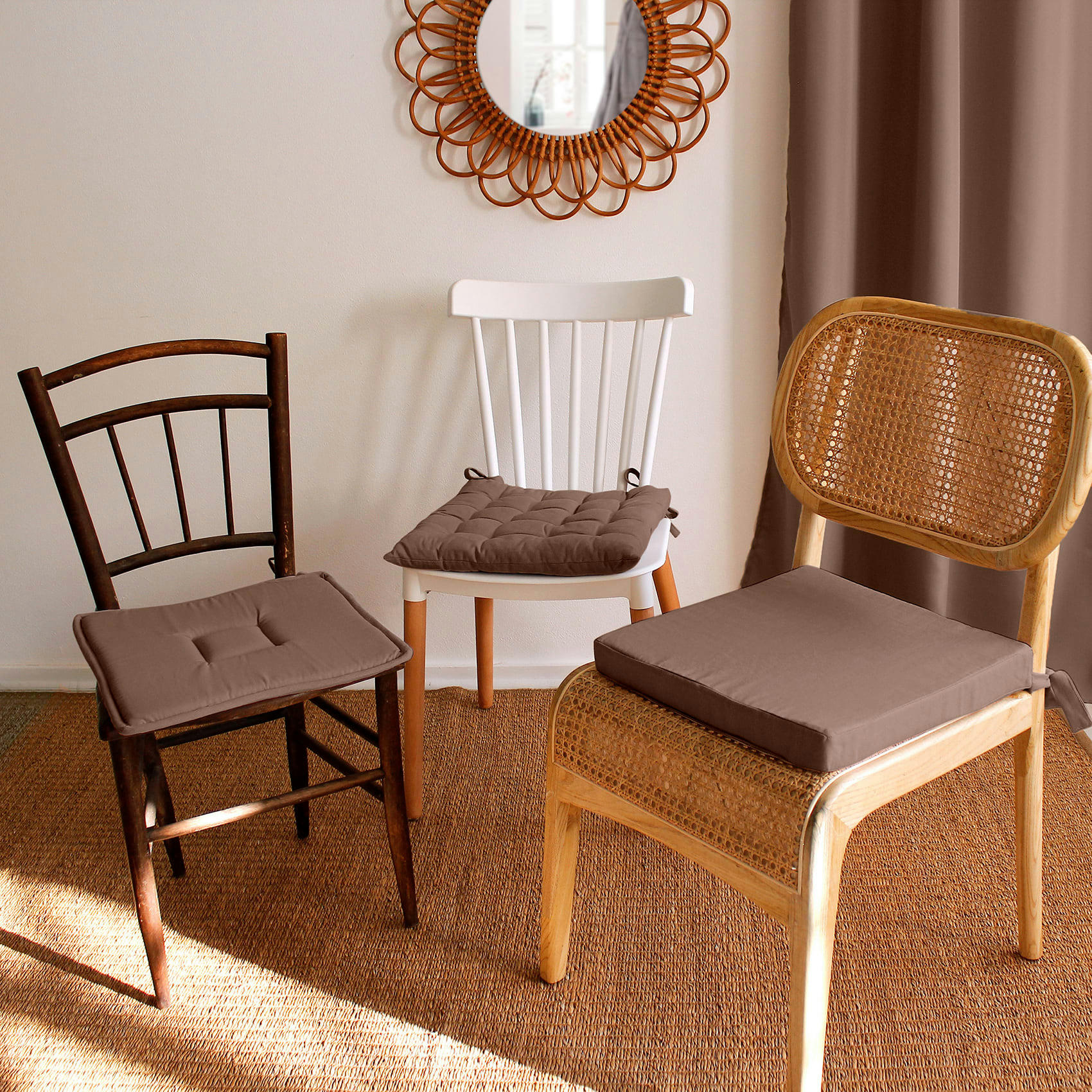 - Galette de chaise piquée en coton Vison 40x40cm