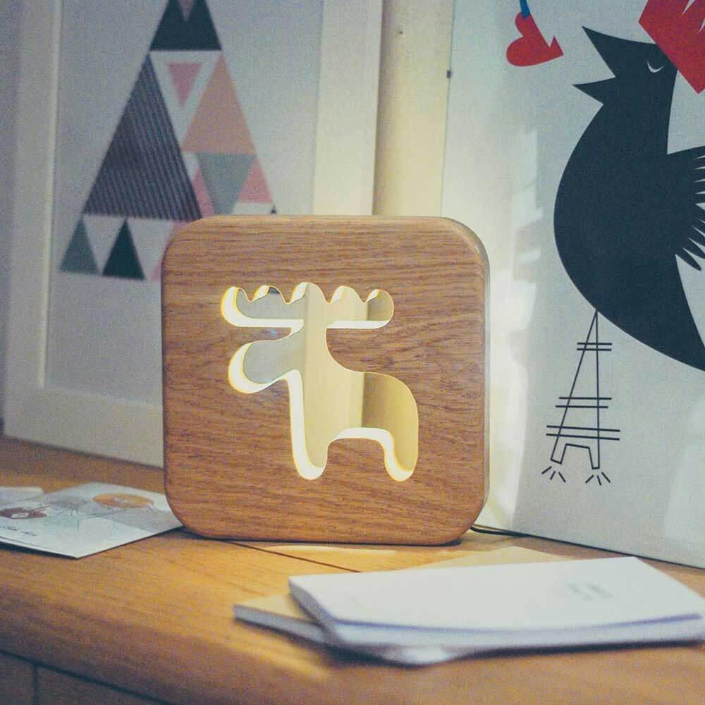 BLUMEN - Lampe à poser veilleuse en bois caribou