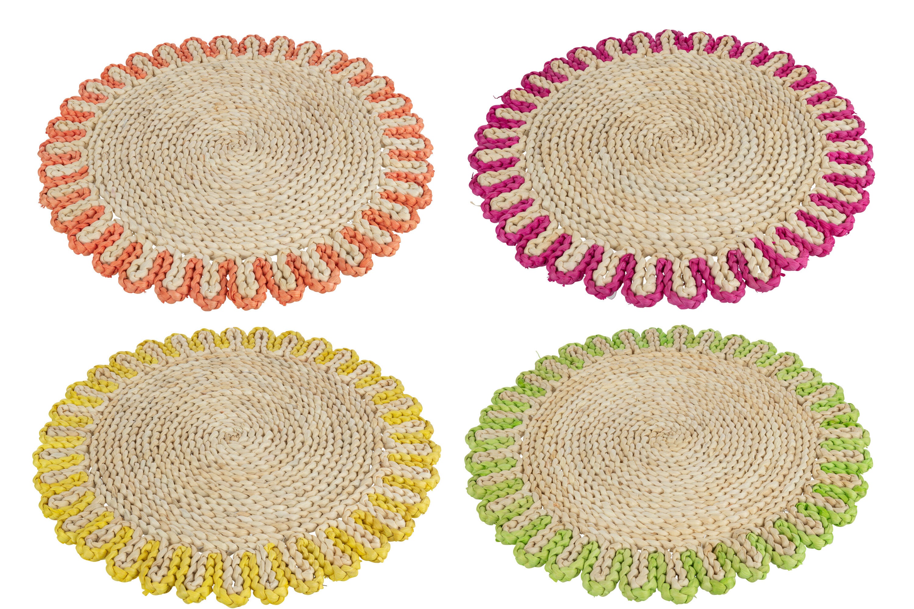 J-Line placemat Rond Rand - riet - mix - 4 stuks