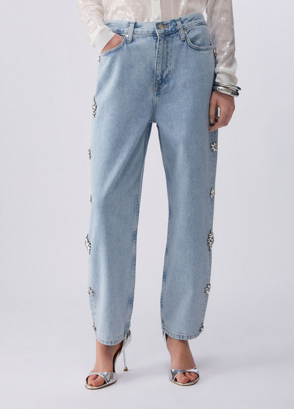 Jeans straight con ricami gioiello