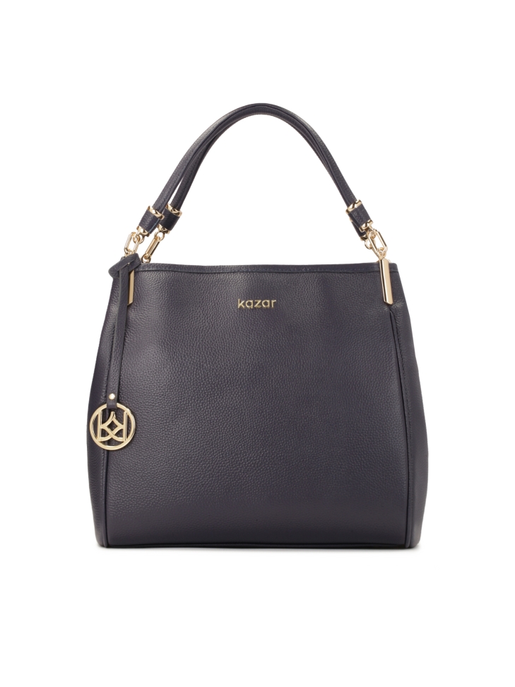 Large navy blue handbag with pendant