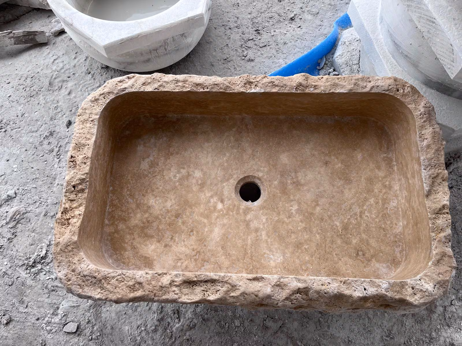 Natural Travertine Vessel Sink – Handcrafted Rustic Stone Countertop Bathroom Washbasin