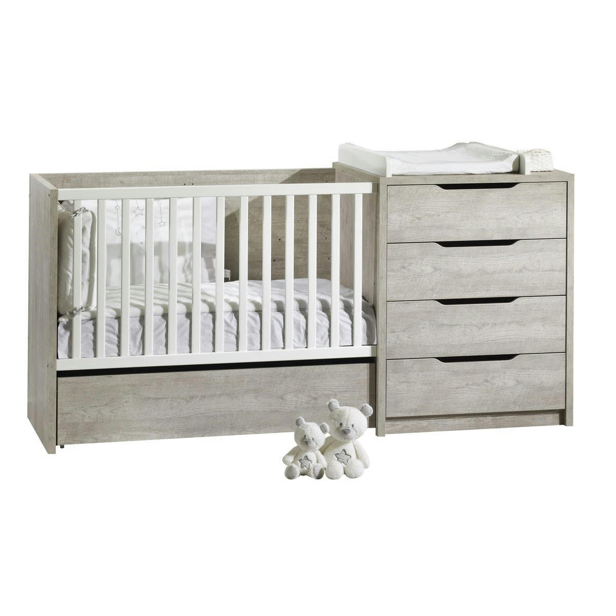 LOFT - Lit combiné 120x60 évolutif en bois blanc