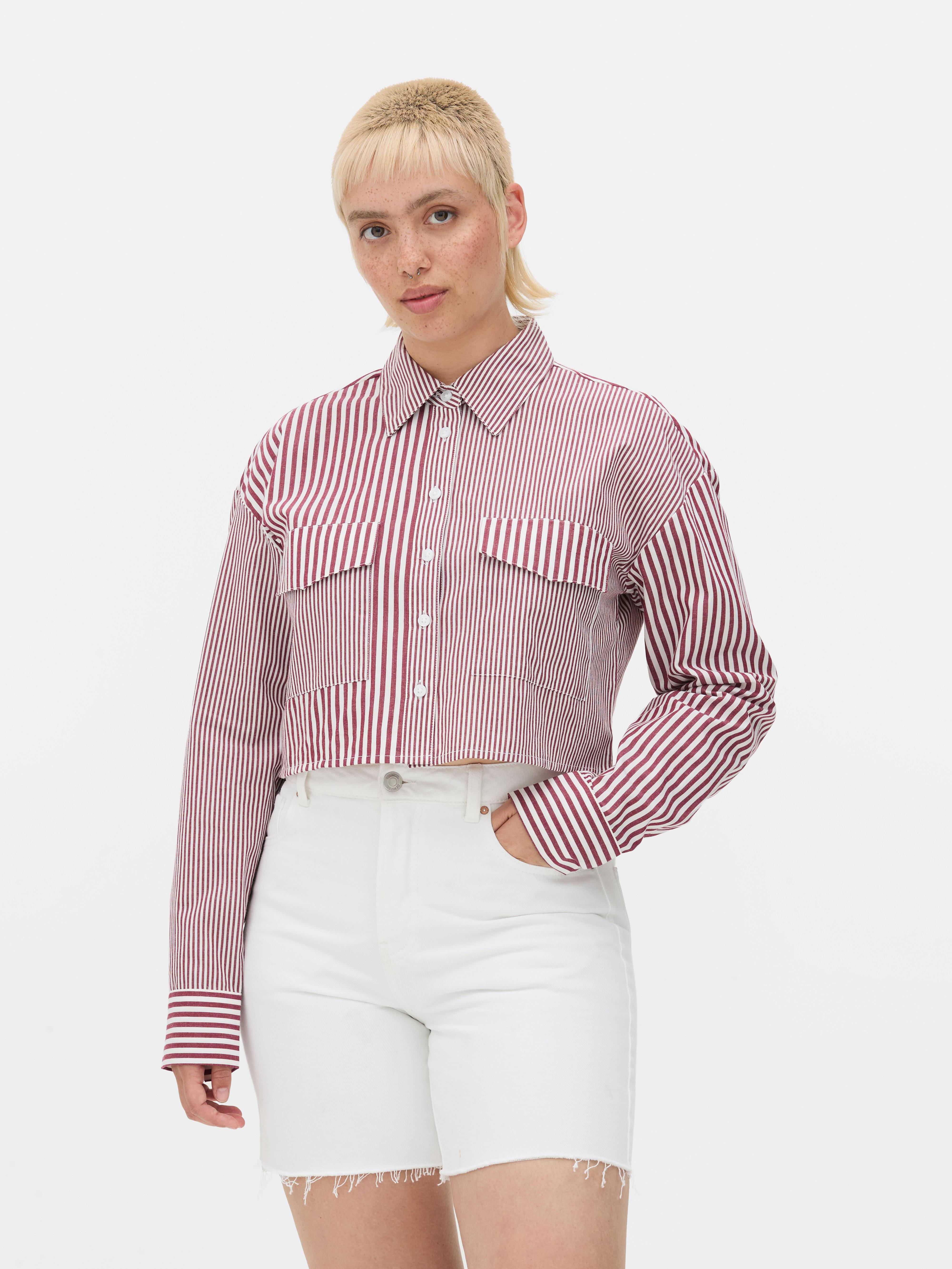 Cropped Striped Utility Shirt
