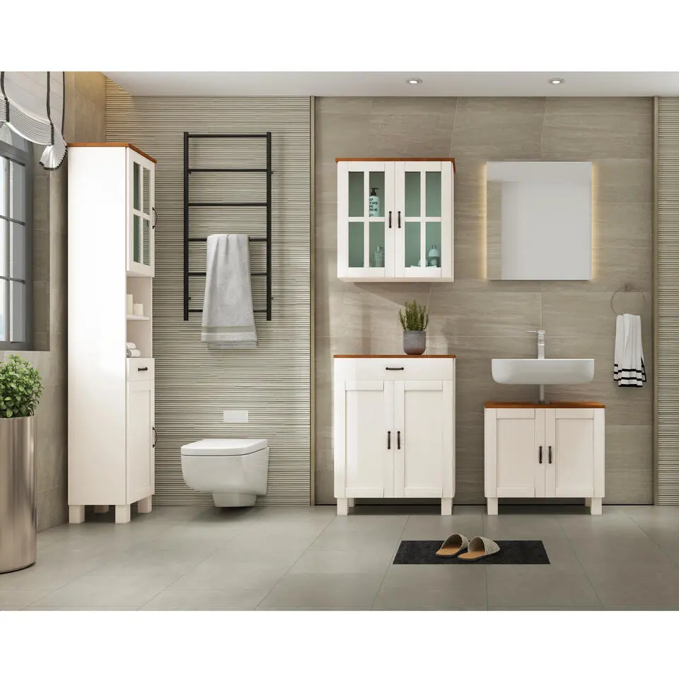 Alby - Wandkast met 2 deuren van grenen in wit