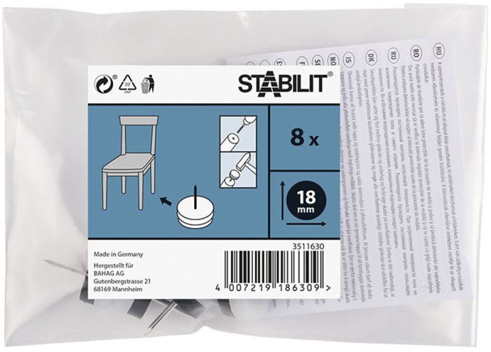MØBELKNOTTER STABILIT MED STIFT HVIT 18MM 8STK