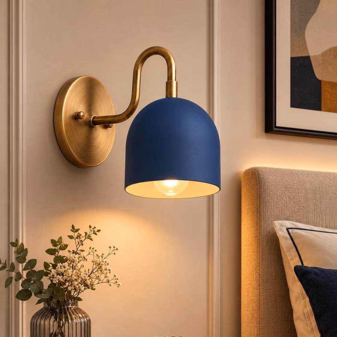Modern Brass Bowl Wall Sconce, Handmade Dome Shade Wall Light, Minimalist Bedside Lamp for Bedroom, Hallway & Living Room
