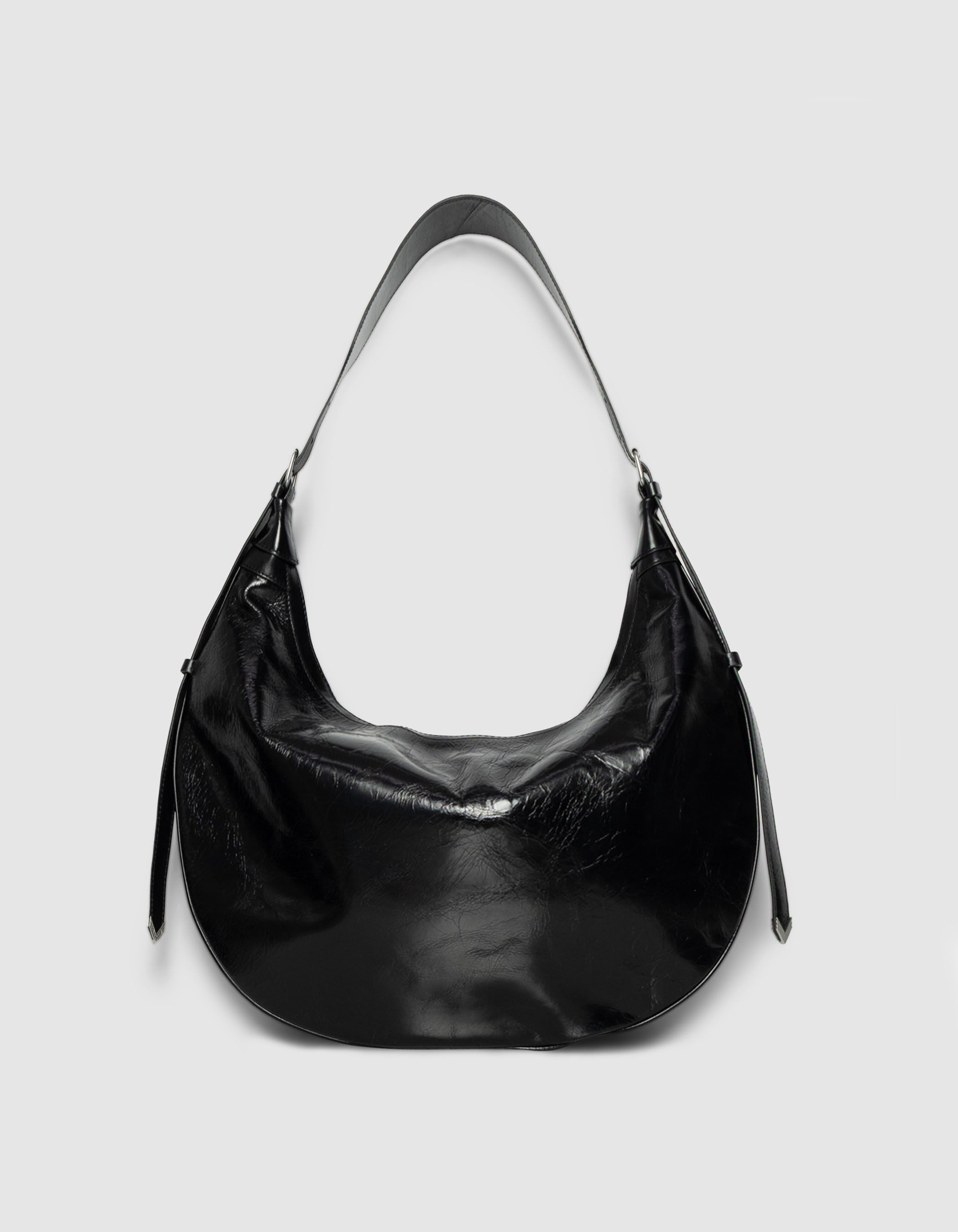 Sac demi-lune noir cuir glacé Allane Femme