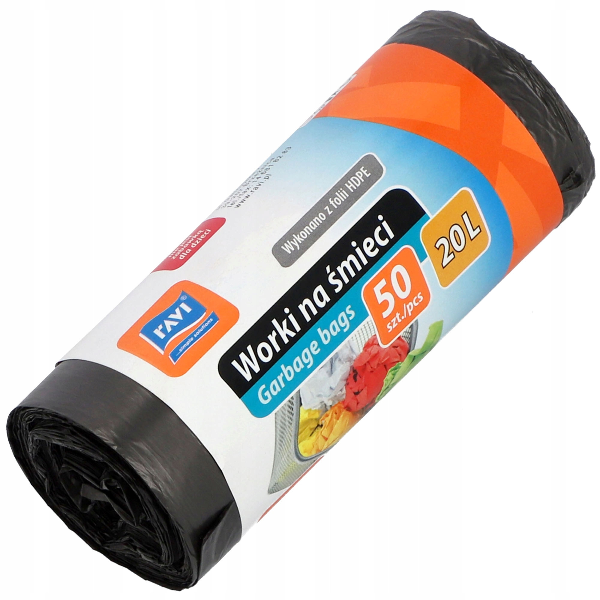 RAVI Worki na śmieci 20L HDPE 50szt. czarne R46