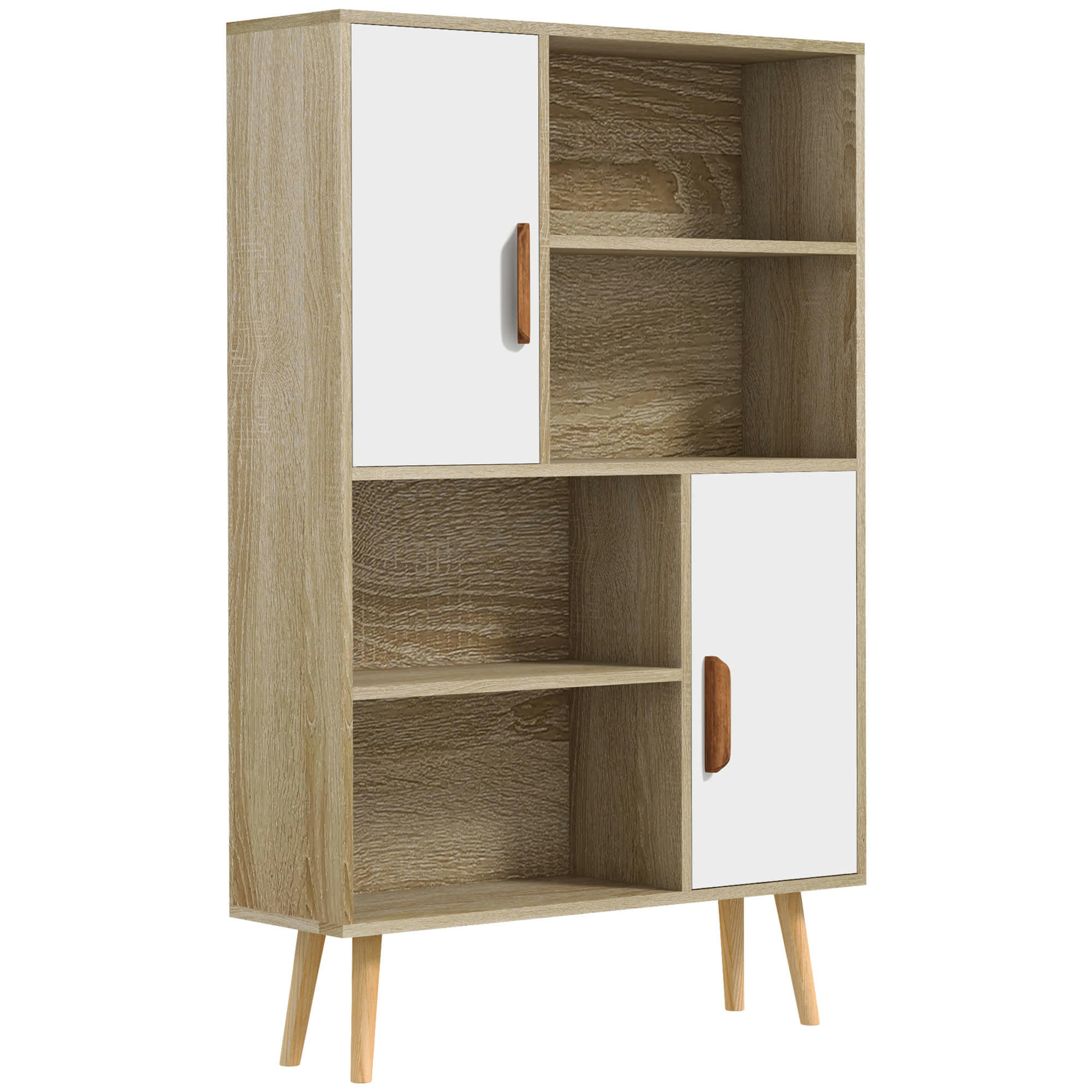 - Bibliothèque scandinave 4 niches + 2 placards blanc naturel