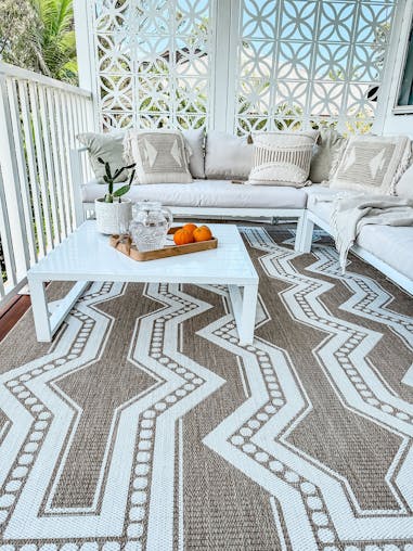 Lora Brown and Ivory Tribal Flatweave Indoor Outdoor Rug