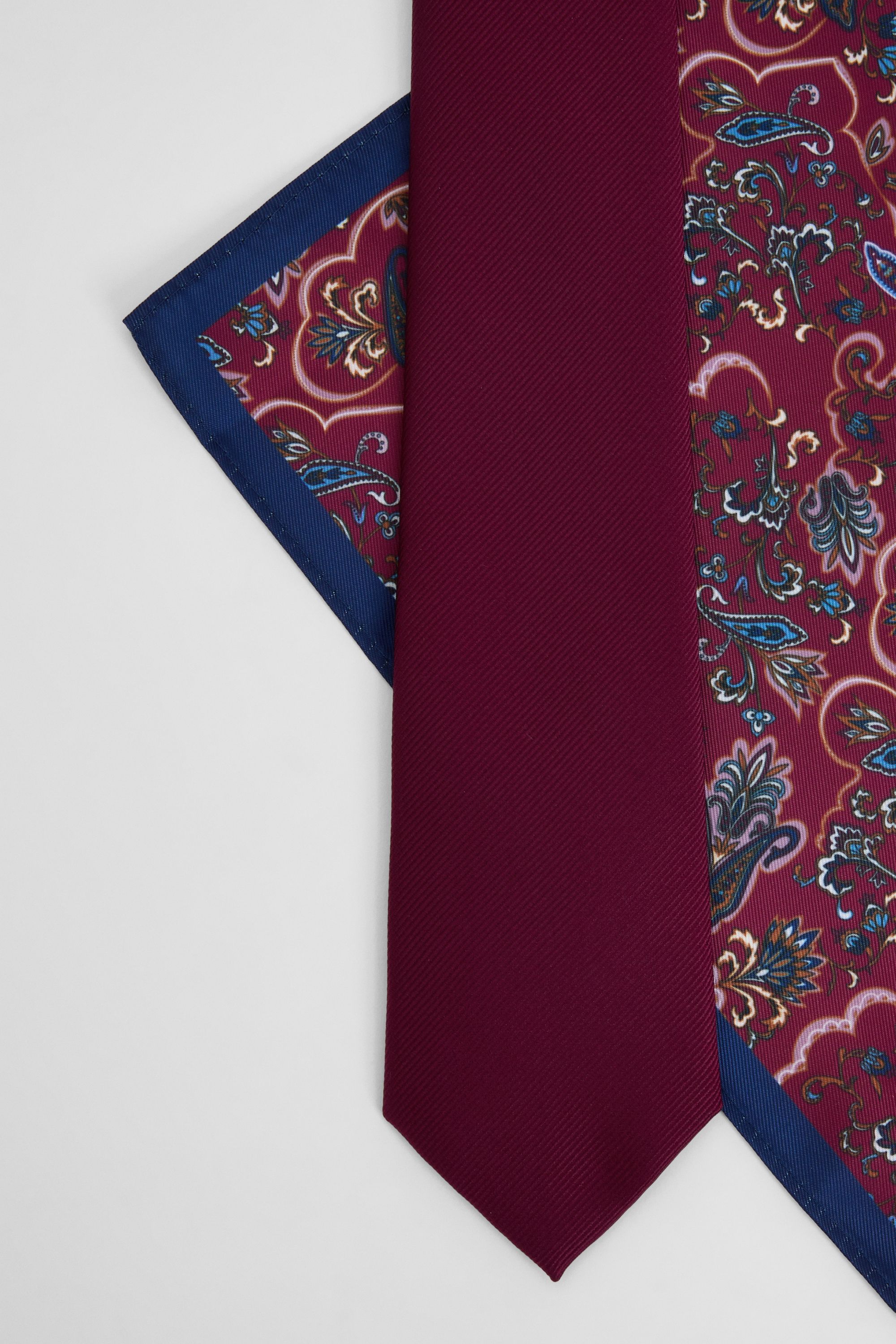Burton Burgundy Plain Tie and Paisley Pocket Square