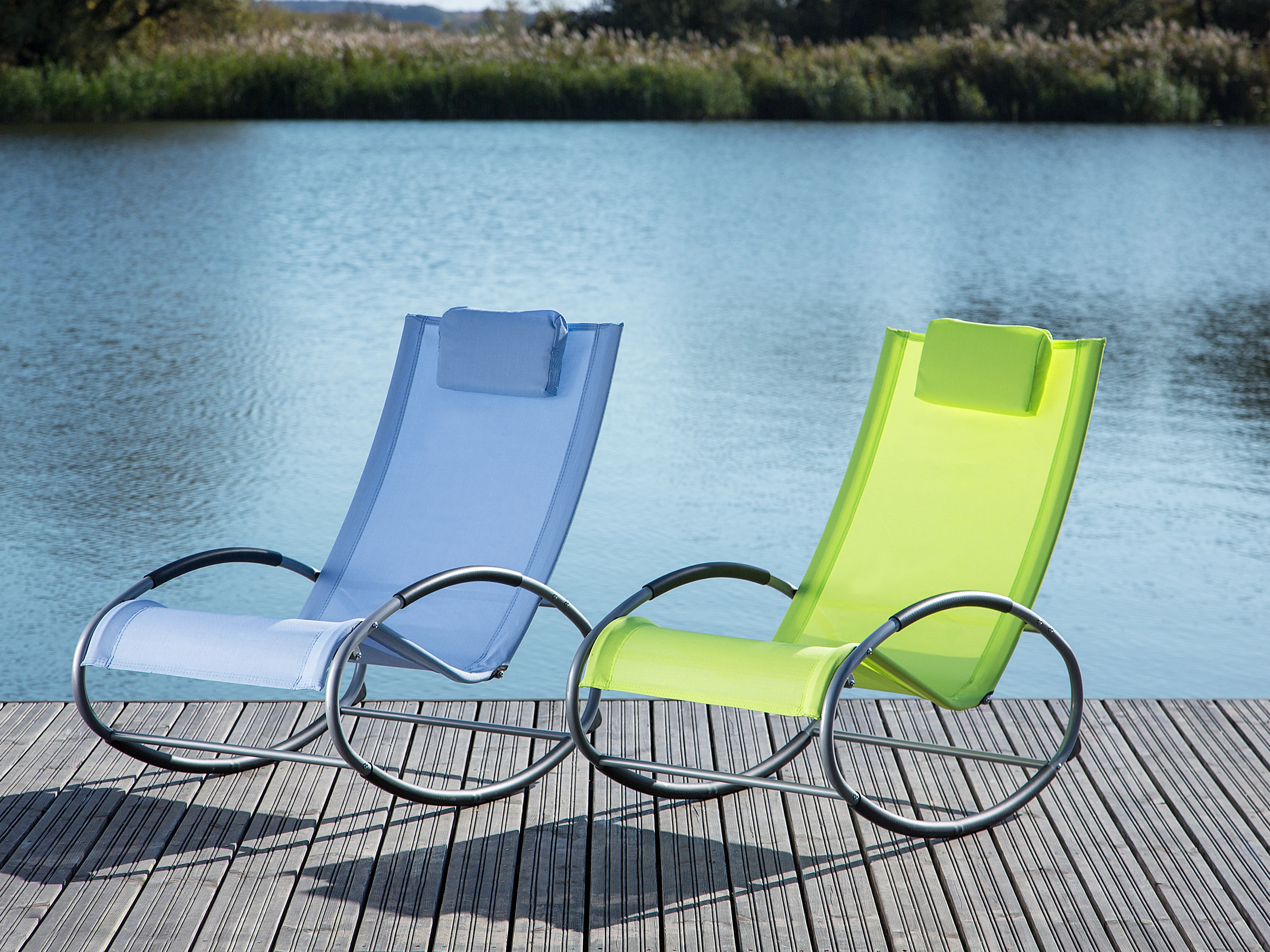 Rocking Sun Lounger CAMPO Fabric Blue