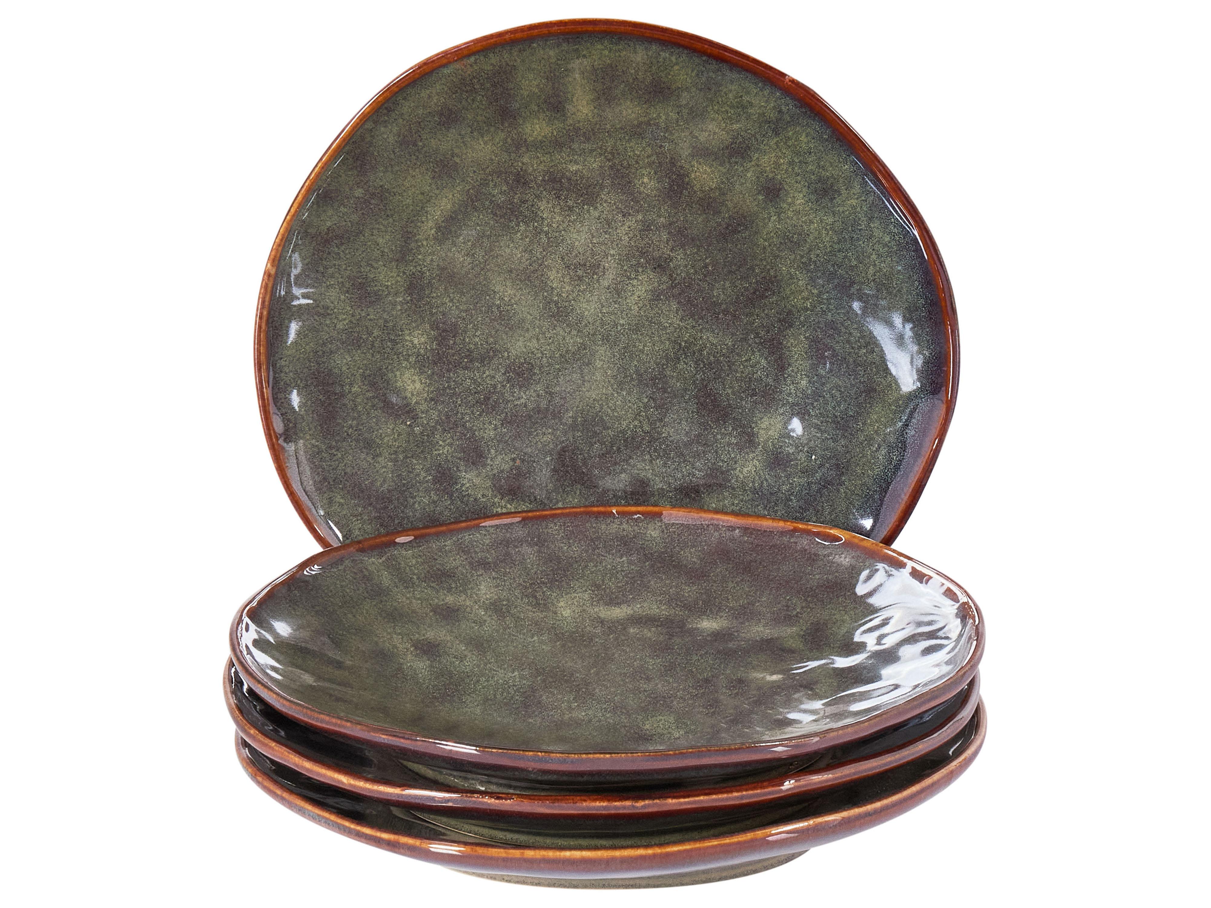 Set of 8 Side Plates THYME Stoneware Dark Green