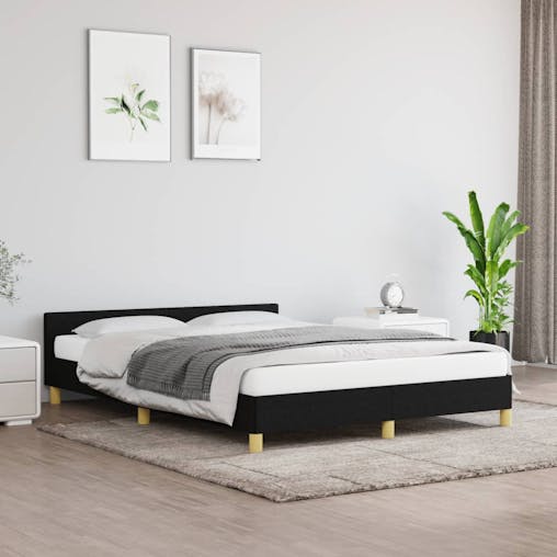 NNEVL Bed Frame with Headboard Black 137x187 cm Double Fabric