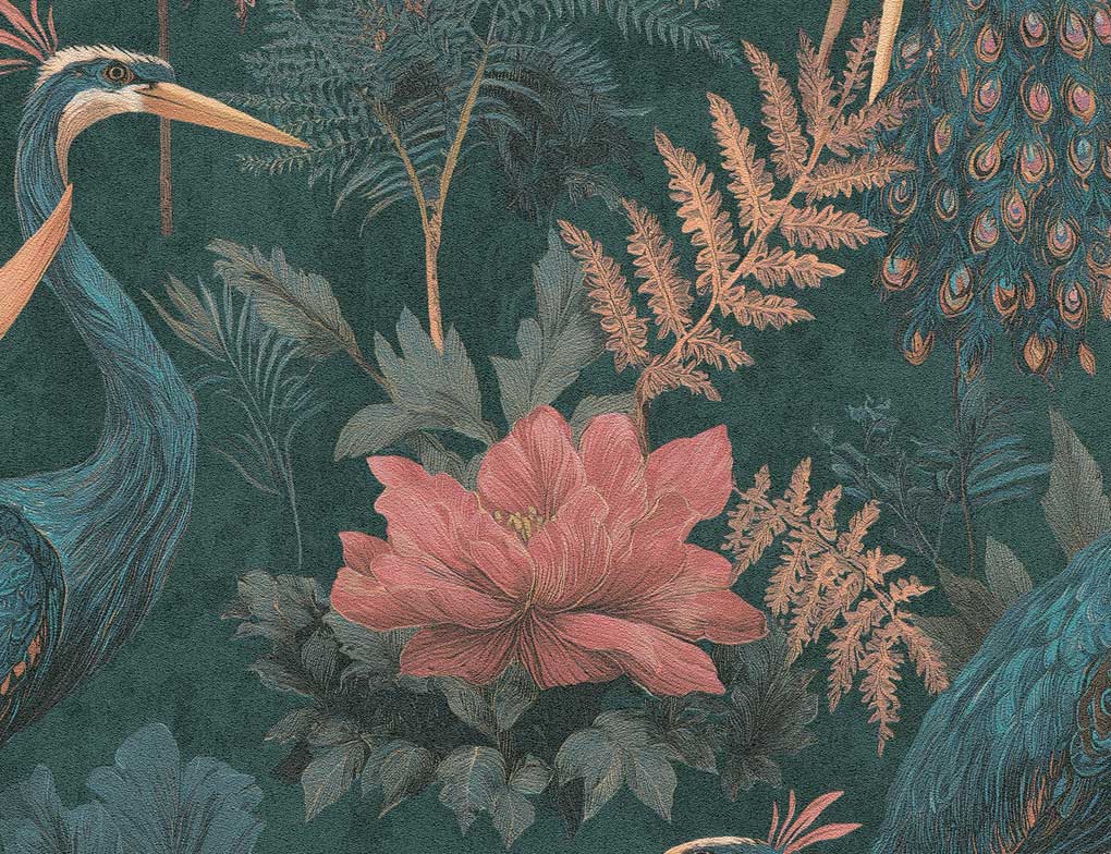 Vliestapete Pfau Blumen Bunt