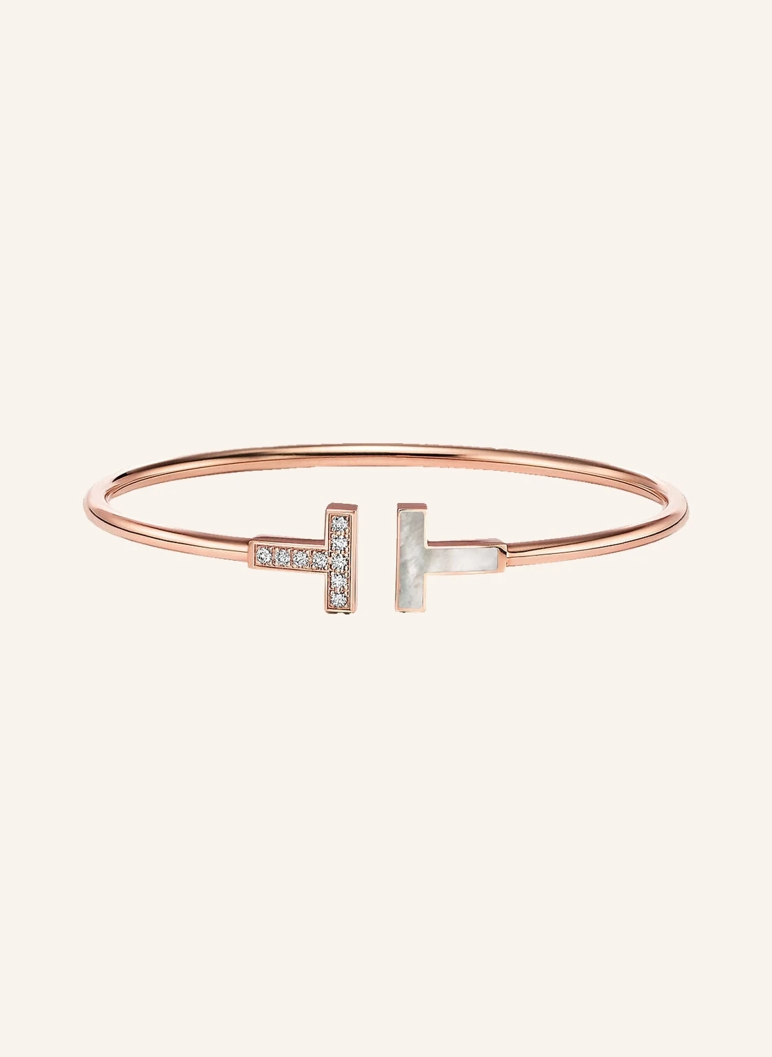 TIFFANY & Co. Armreif TIFFANY T WIRE aus 18 Karat Roségold mit Diamanten und Perlmutt