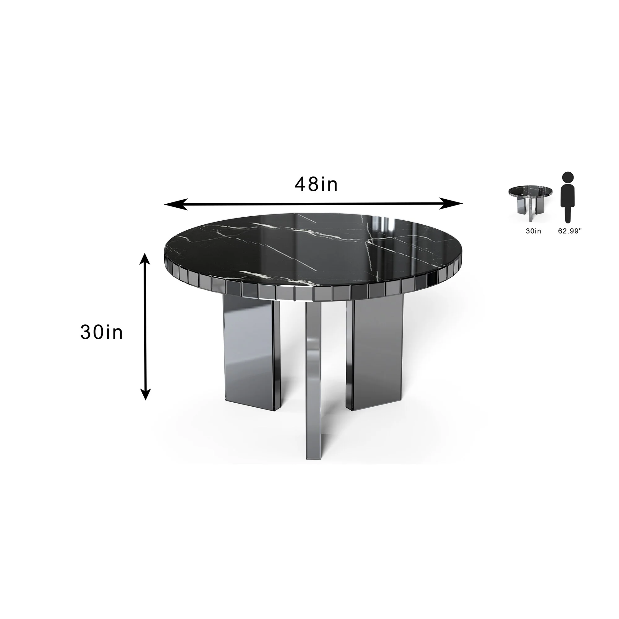 48 Round Mirrored Faux Marble Dining Table