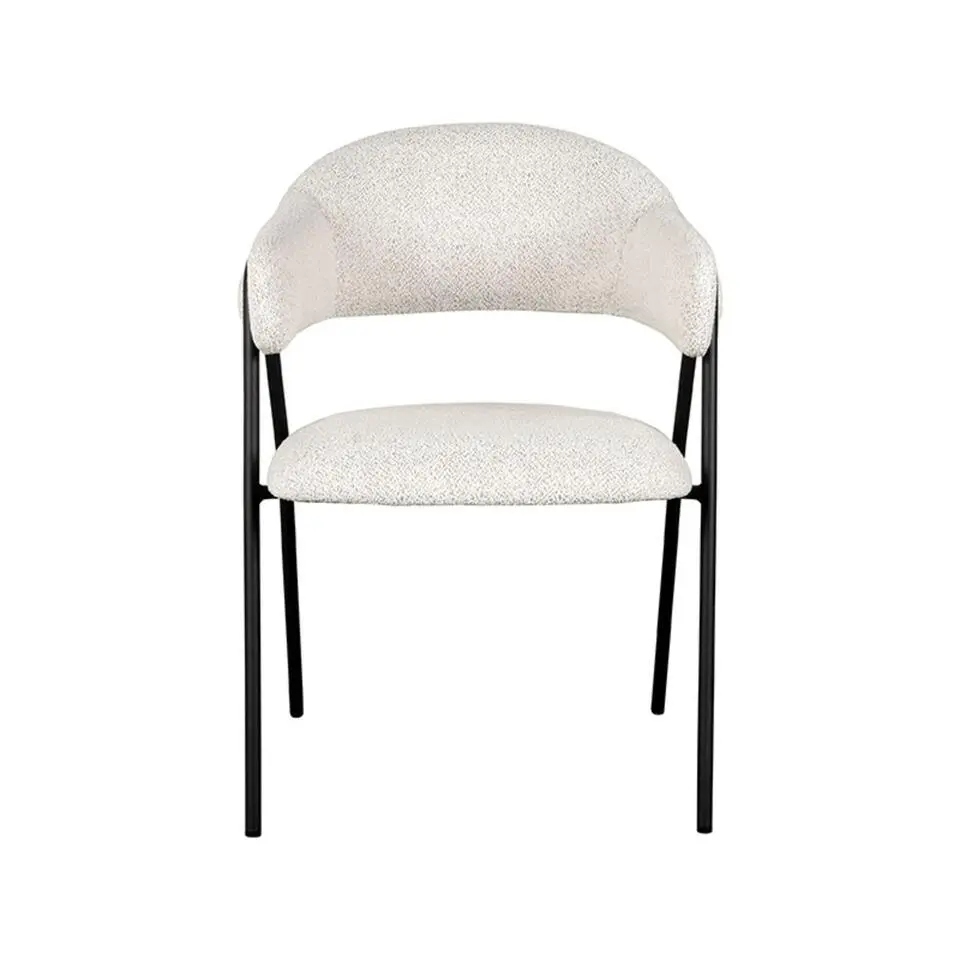 LABEL51 Eetkamerstoel Lowen - 58x60x84 cm - Ecru - Boucle - set van 2