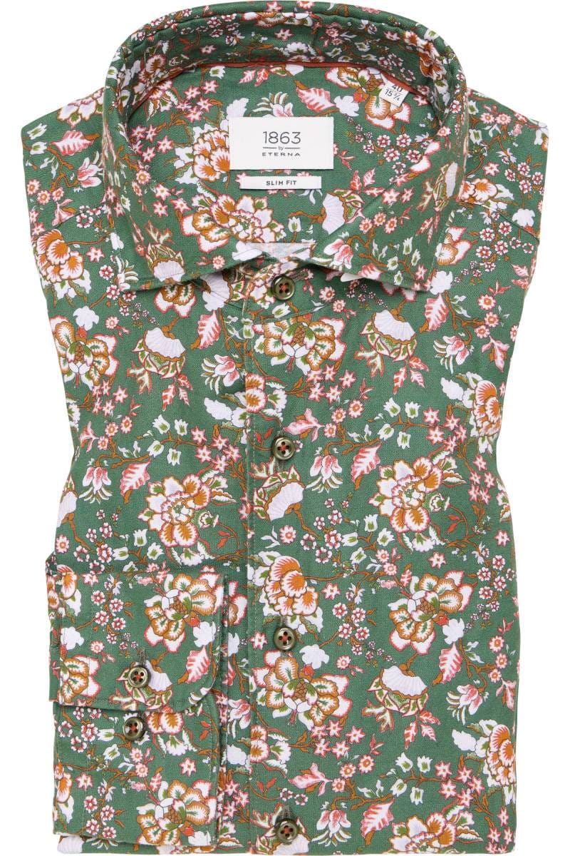ETERNA 1863 Slim Fit Leinenhemd grün, Bedruckt