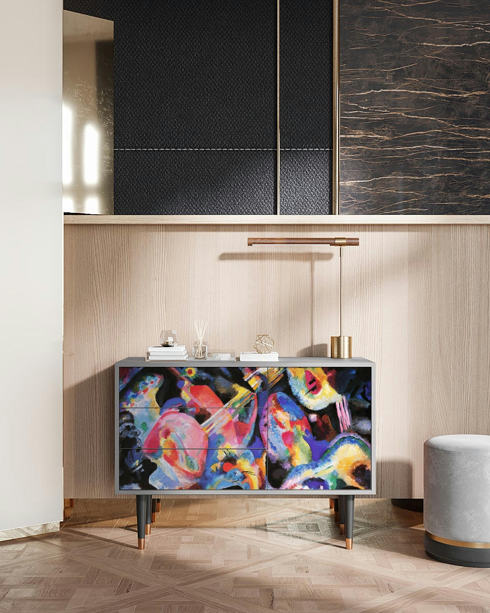 KANDINSKY - Buffet  multicolore 3 tiroirs et 1 porte L 115 cm