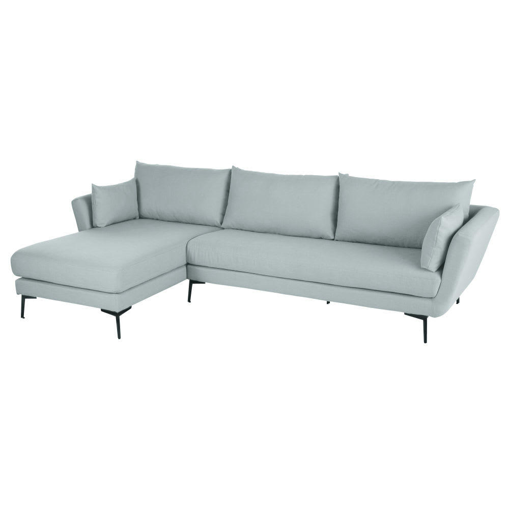 Prague - Canapé d'angle gauche 4/5 places bleu glacier