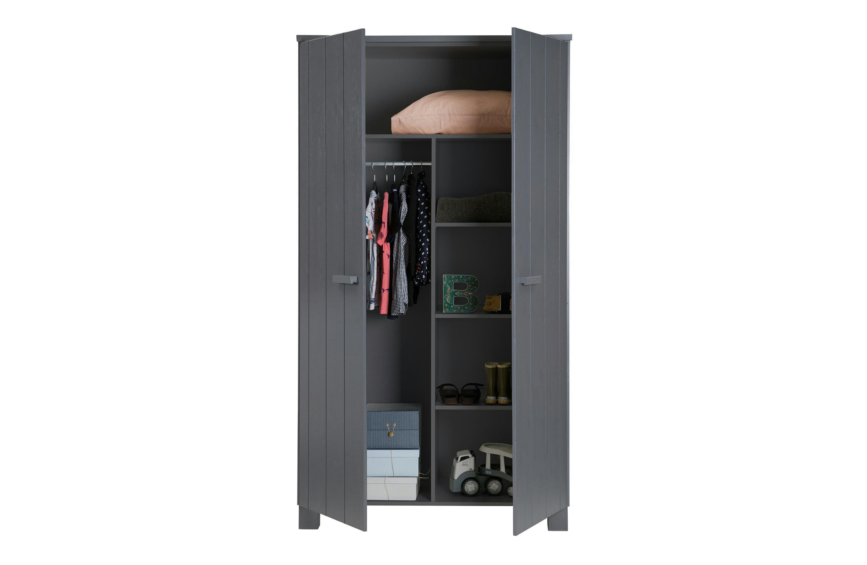 DENNIS - Armoire 2 portes et 5 étagères en bois anthracite
