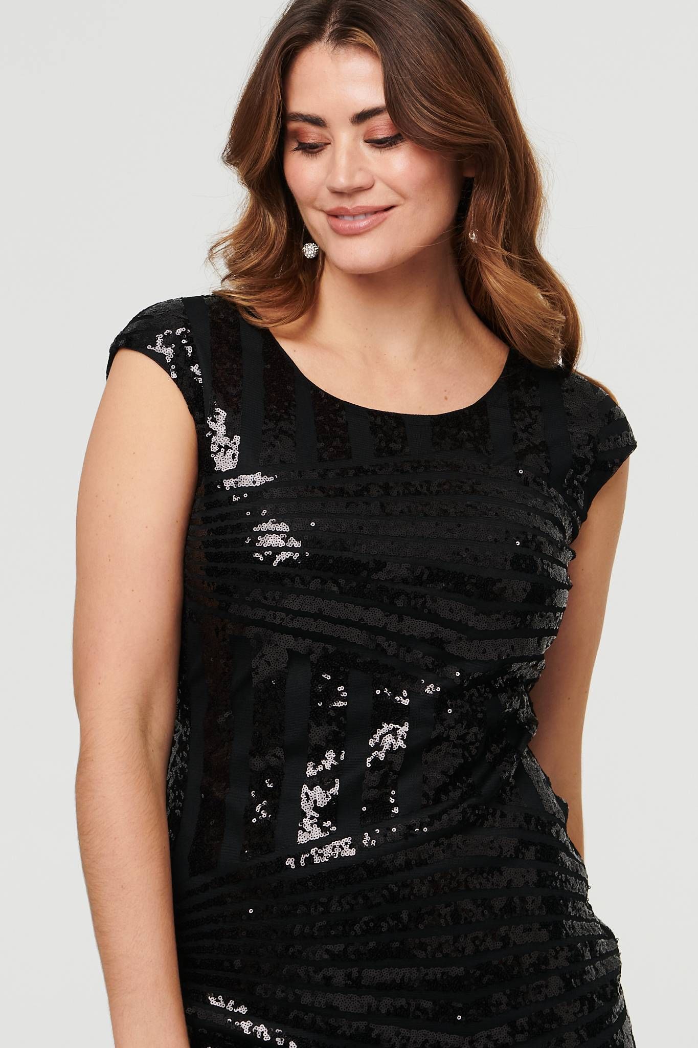 Izabel London Sequin Embellished Fringed Midi Dress