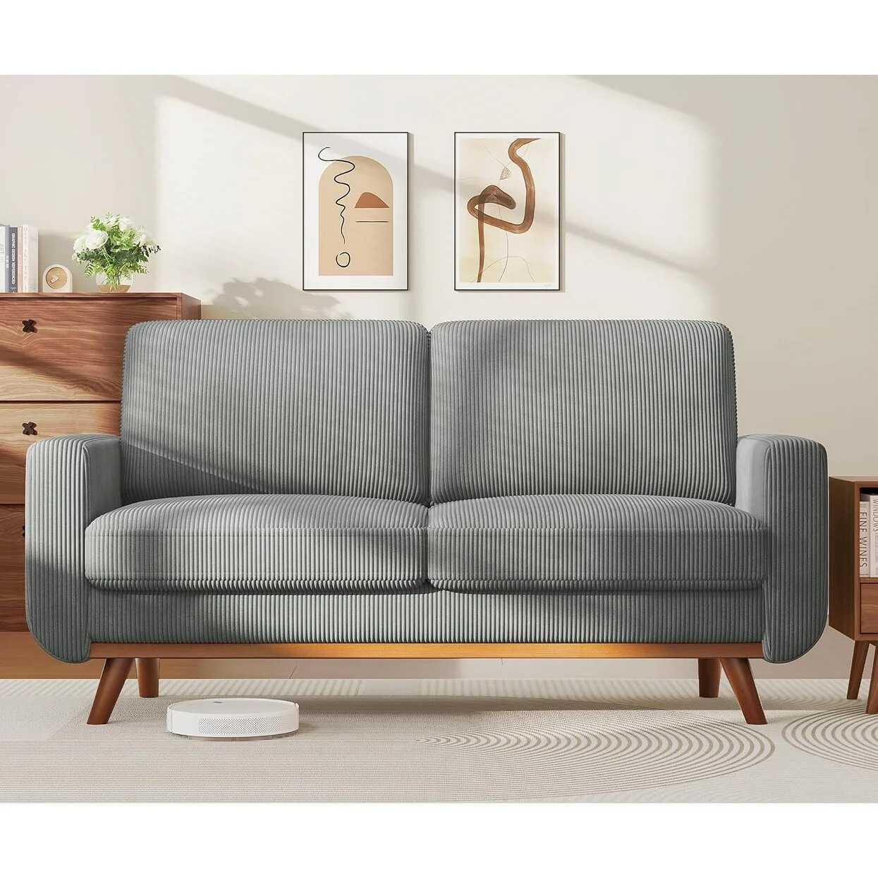 68 Green Corduroy Loveseat Sofa - Comfy Spring Cushion & Solid Wood Frame, Modern Deep Seat for Living Room & Office