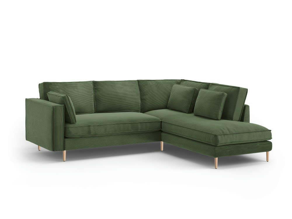ALEXIS - Canapé d'angle 5 places en tissu structuré vert