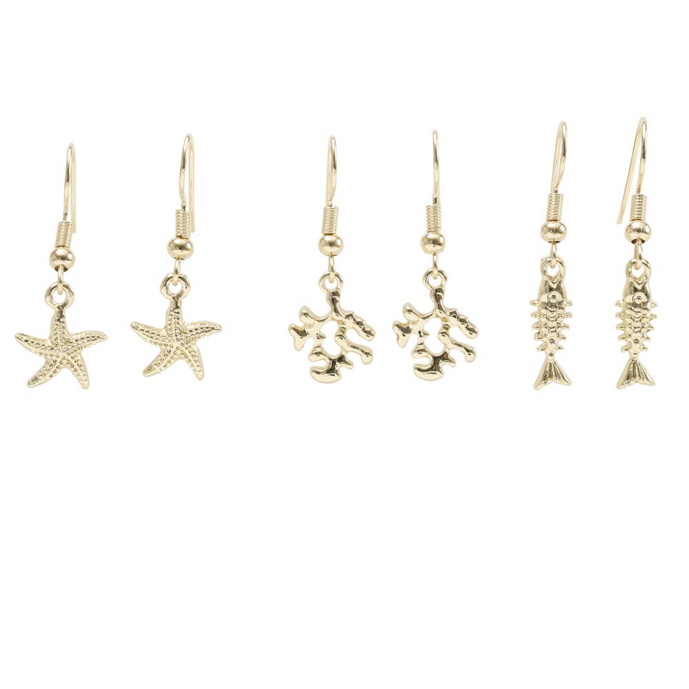 Boucles d'oreilles 3 paires marin zinc doré L3,5cm