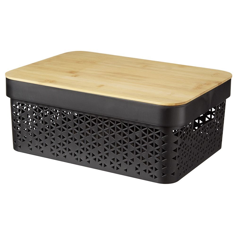 Panière noire avec couvercle bambou naturel H12 cm