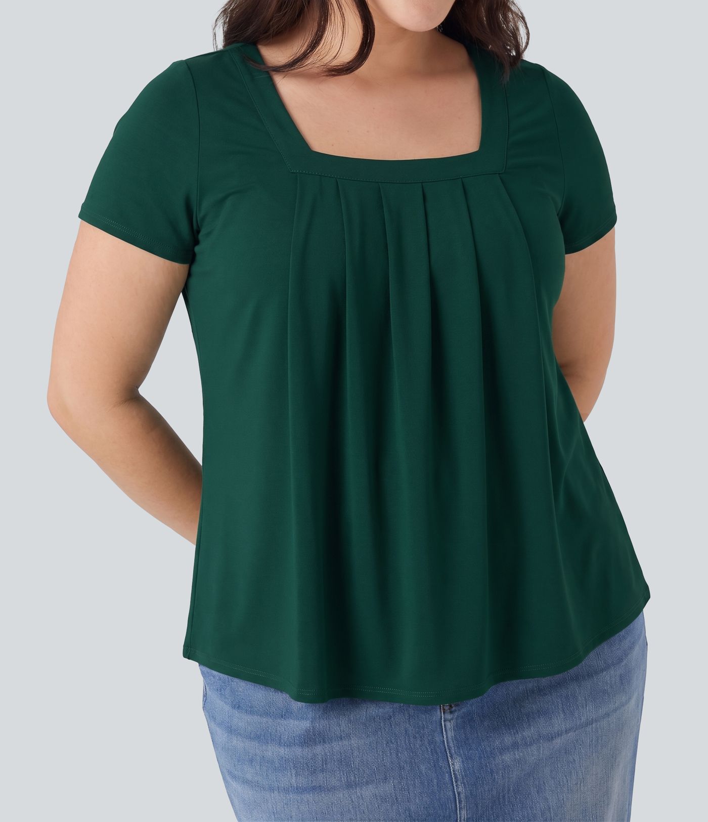 Blouse grande taille à encolure carrée et manches courtes