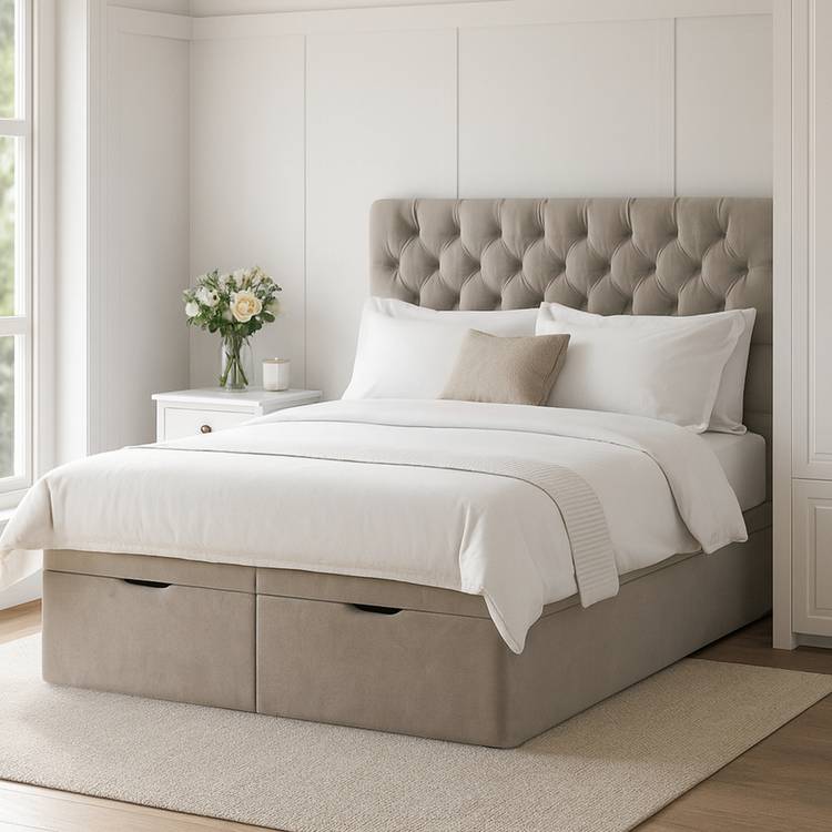 Millbrook Chester Double Fabric EndLift Ottoman Bed- Natural