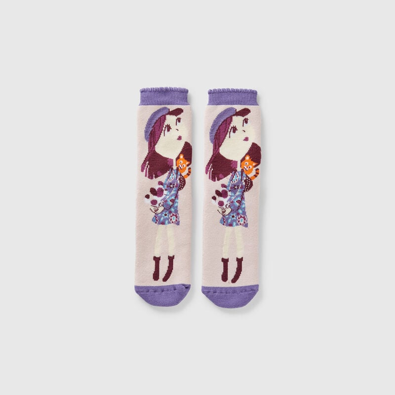 Pink non-slip socks with doll inlay