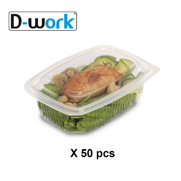50 Barquettes Micro-ondables 800 ml à Couvercle Attenant (185 x 135 x H. 68 mm) en PP Pratiques et Résistantes - D-Work