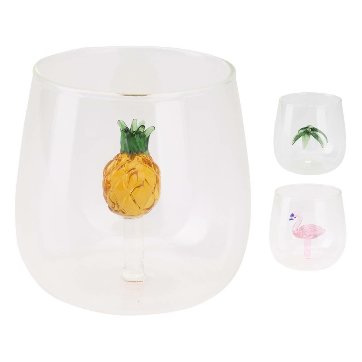 Zestaw 3 szklanek 400 ml z figurkami Flaming Palma Ananas