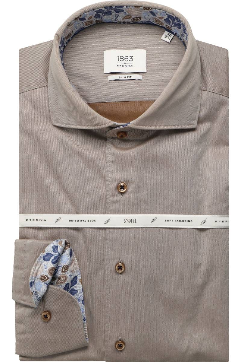 ETERNA 1863 Slim Fit Hemd beige-braun, Einfarbig