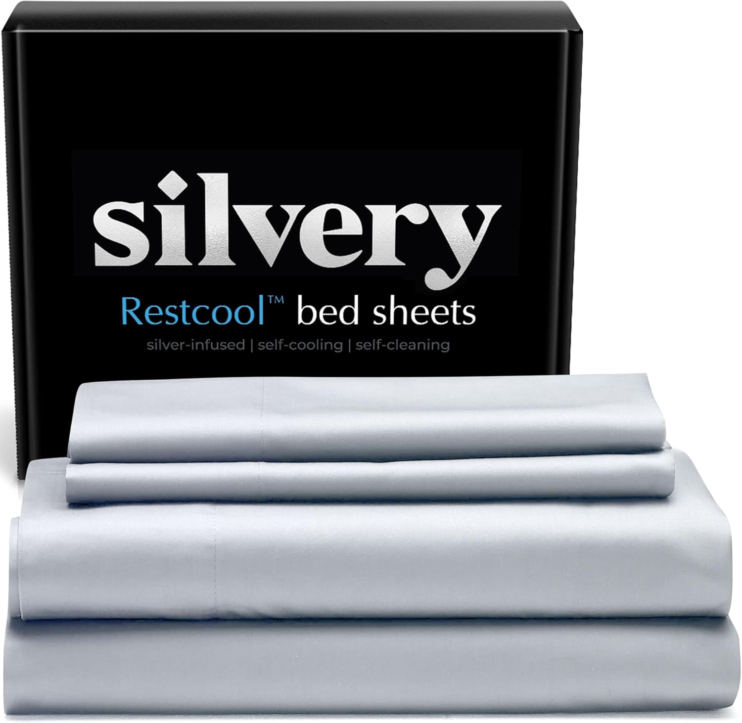 Silvery Restcool™ Silver Infused Bed Sheets Set - Award-Winning Self-Cooling Fabric for Hot Sleepers with Self-Cleaning Silvery Technology™ That Stays Fresh 3X Longer (Gray, King)