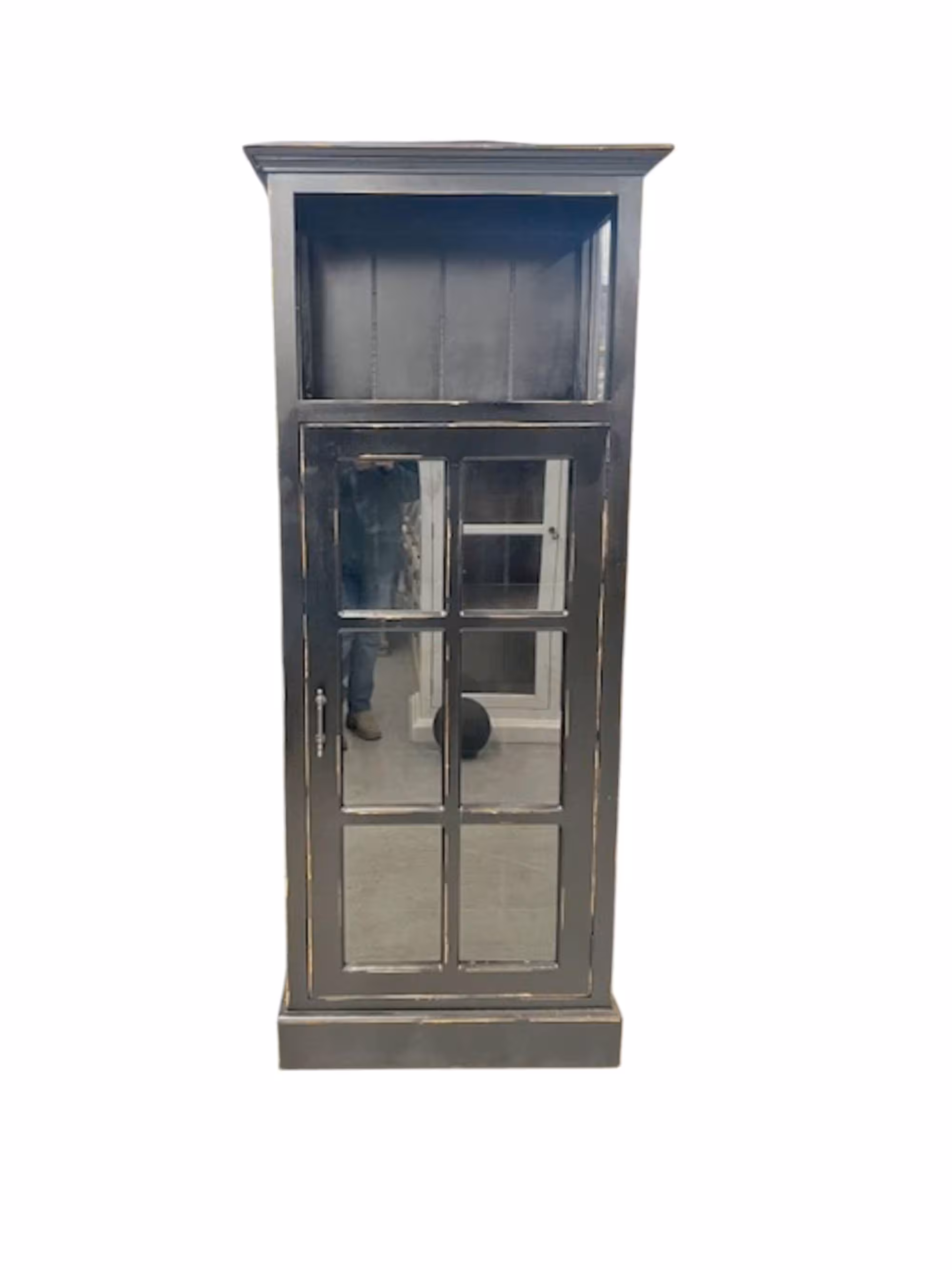 Cape Cod Tall Glass Display Kitchen Linen Storage Distressed Black Cabinet Modern Bookcase 27x14x72