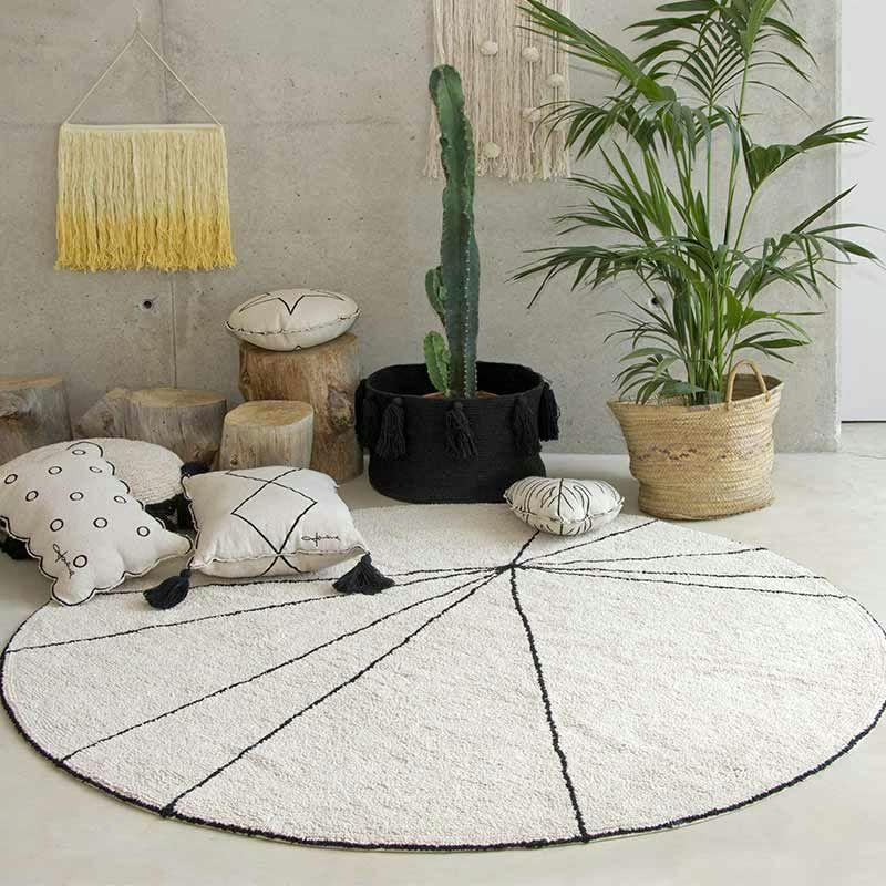 LIGNES - Tapis coton rond lignes graphiques beige D160