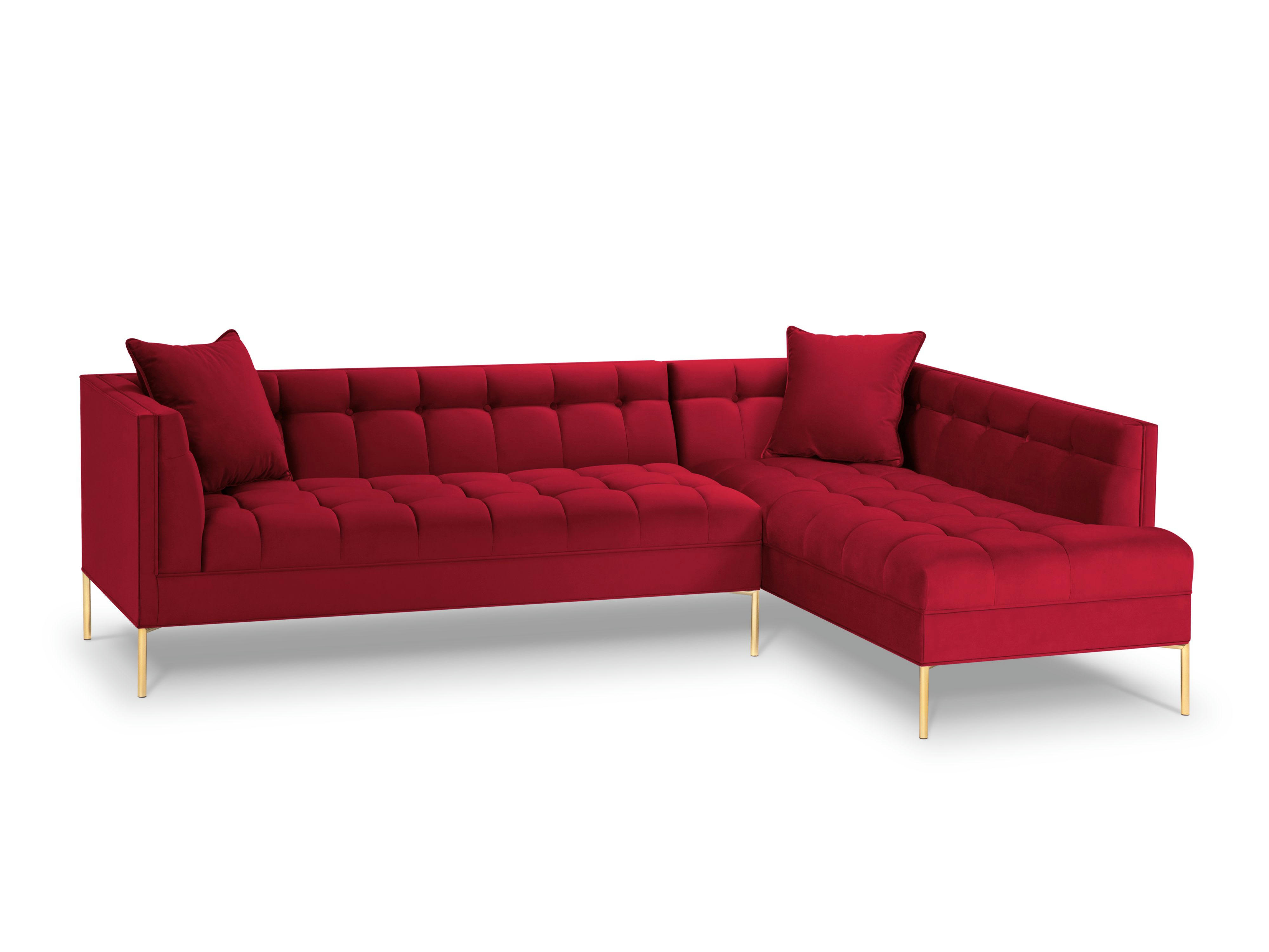 KAROO - Canapé d'angle velours rouge 5 places