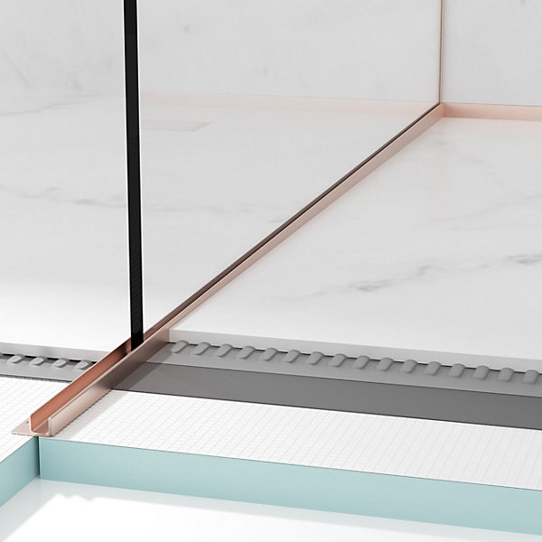 Balneo Profilé latéral incliné gauche pour douche à l'italienne 120cm, acier inoxydable, finition cuivre, Pente de 1,5%