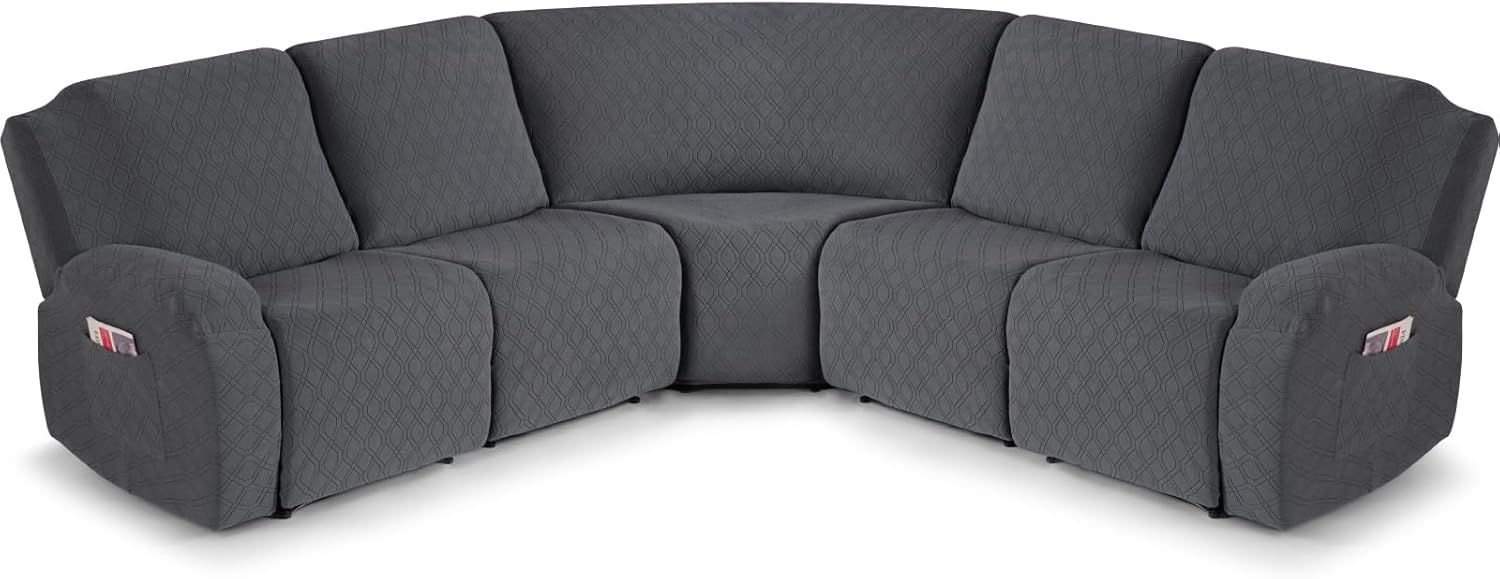 VANSOFY Extra Large Reclining Sectional Couch Covers, Washable 5-Piece Sofa Covers for L Shape Sectional Sofa Corner Seater, Thick, Soft Sofa Slipcovers (5 Seat Recliner Cover,Charcoal Gray)
